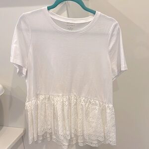 Kate Spade White Lace Short Sleeve Peplum Top
